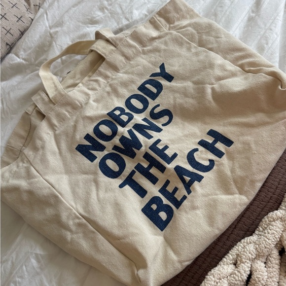 Handbags - Canvas Tote Bag with Blue Text